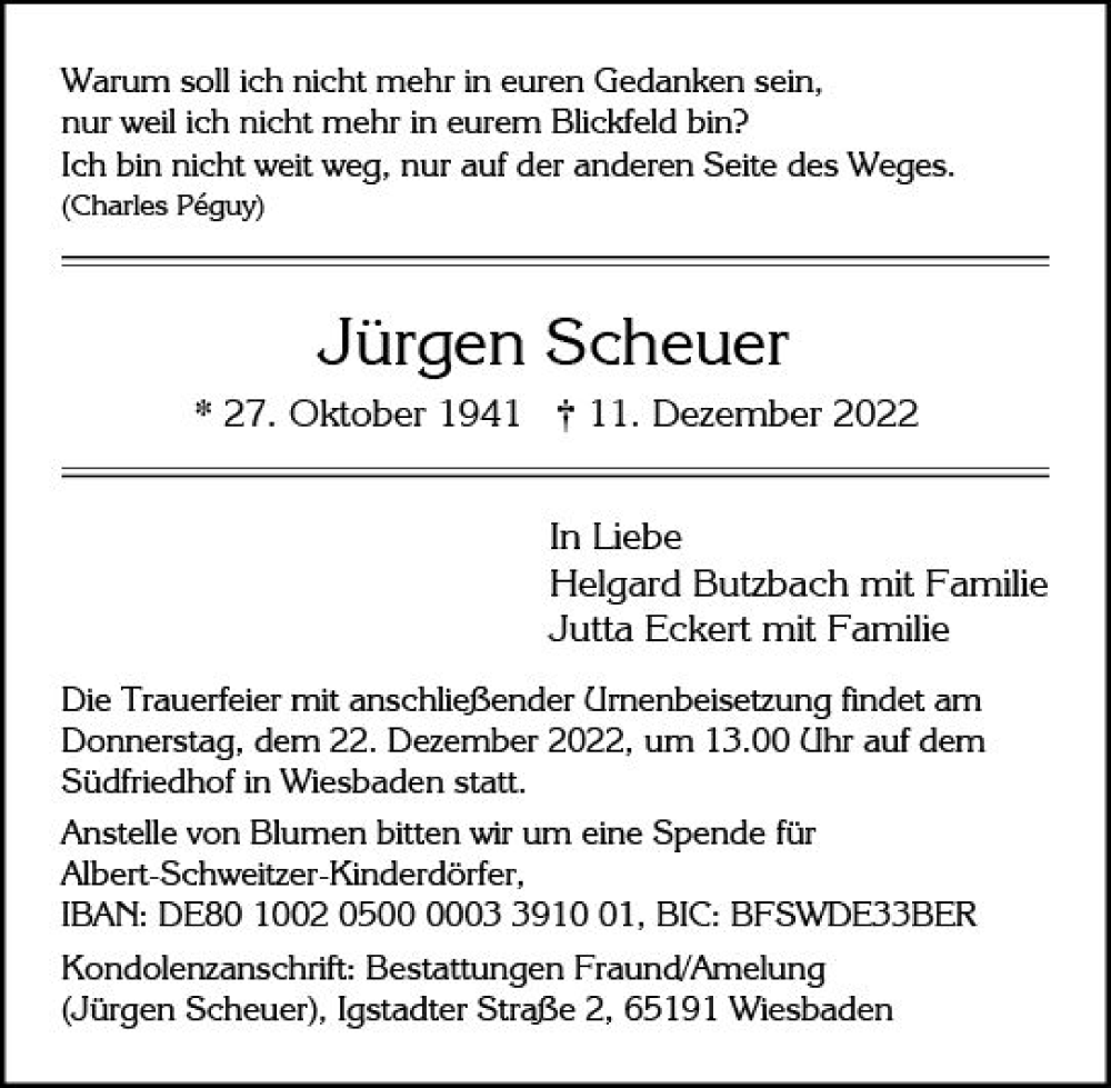  Traueranzeige für Jürgen Scheuer vom 17.12.2022 aus vrm-trauer Wiesbadener Kurier