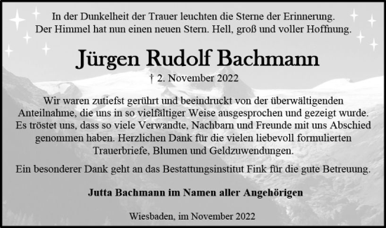 Traueranzeige von Jürgen Rudolf Bachmann von vrm-trauer Wiesbadener Kurier