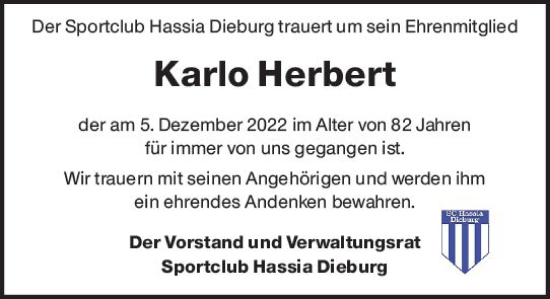 Traueranzeige von Karlo Herbert von vrm-trauer DieburgerAnzeiger/Groß-Zimmerner Lokala