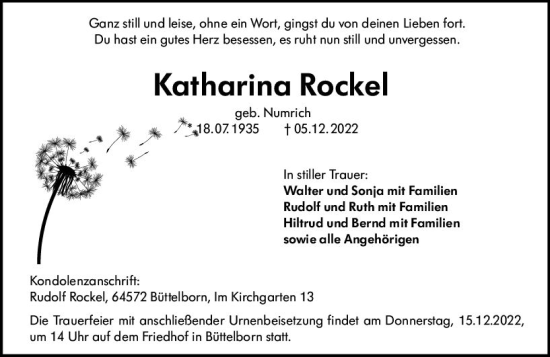 Traueranzeige von Katharina Rockel von vrm-trauer Groß-Gerauer Echo