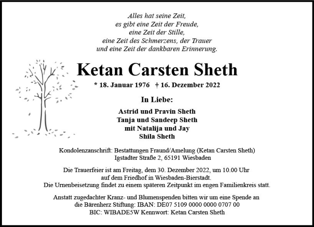  Traueranzeige für Ketan Carsten Sheth vom 24.12.2022 aus vrm-trauer Wiesbadener Kurier