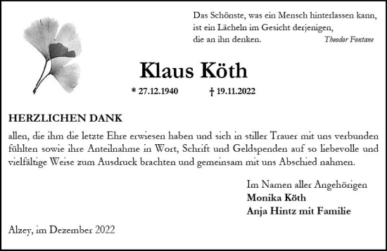 Traueranzeige von Klaus Köth von vrm-trauer AZ Mainz