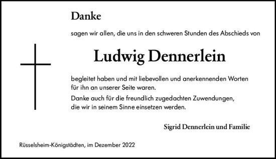 Traueranzeige von Ludwig Dennerlein von vrm-trauer Rüsselsheimer Echo / MainSpitze