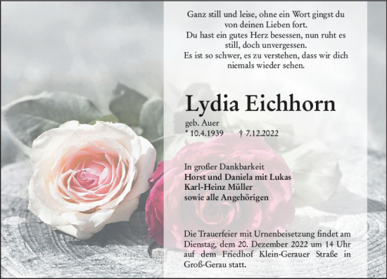 Traueranzeige von Lydia Eichhorn von vrm-trauer Groß-Gerauer Echo