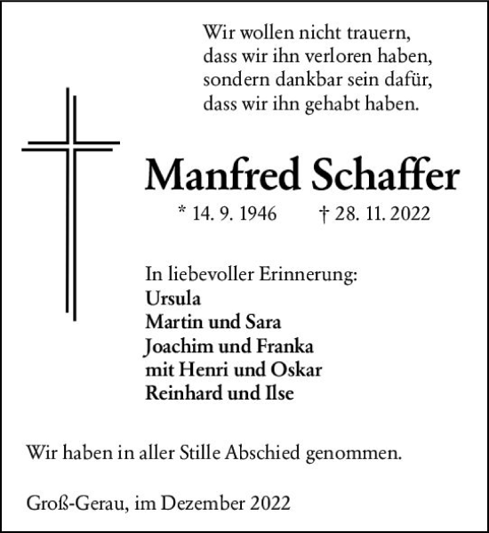 Traueranzeige von Manfred Schaffer von vrm-trauer Groß-Gerauer Echo