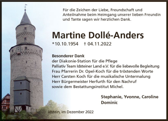 Traueranzeige von Martine Dolle-Anders von vrm-trauer Idsteiner Zeitung