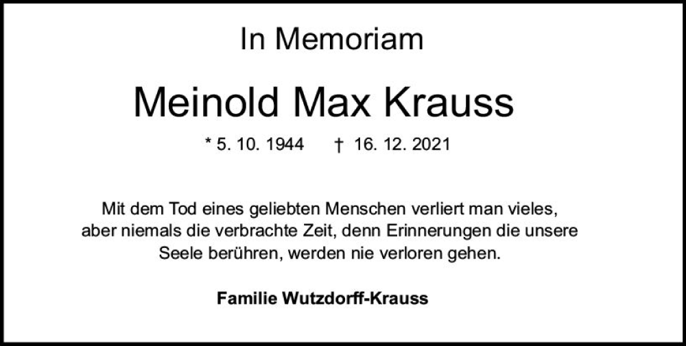  Traueranzeige für Meinold Max Krauss vom 16.12.2022 aus vrm-trauer Darmstädter Echo