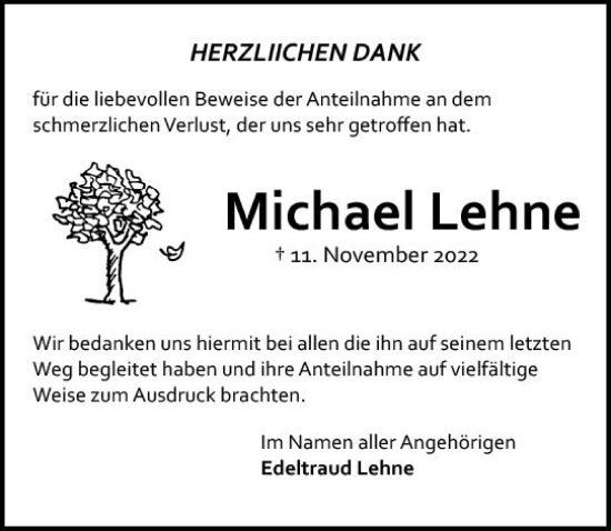 Traueranzeige von Michael Lehne von vrm-trauer AZ Mainz