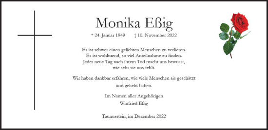 Traueranzeige von Monika Eßig von vrm-trauer Wiesbadener Kurier