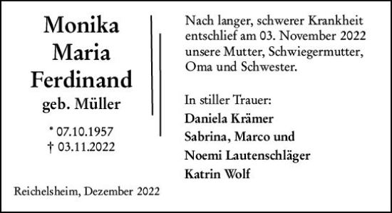 Traueranzeige von Monika Maria Ferdinand von vrm-trauer Odenwälder Echo