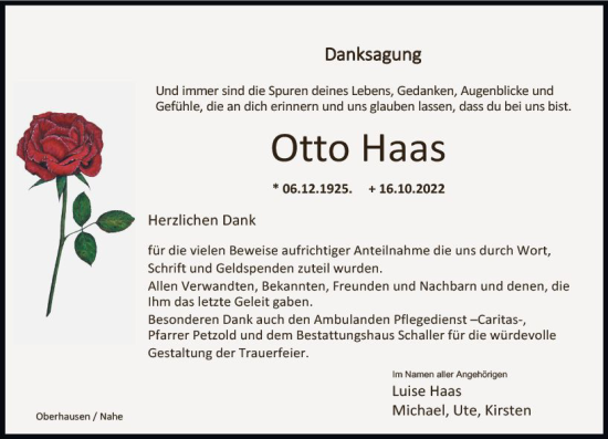 Traueranzeige von Otto Haas von vrm-trauer Allg. Zeitung Bad Kreuznach