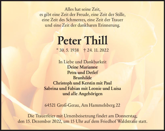 Traueranzeige von Peter Thill von vrm-trauer Groß-Gerauer Echo
