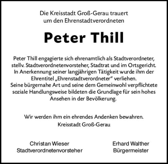 Traueranzeige von Peter Thill von vrm-trauer Groß-Gerauer Echo