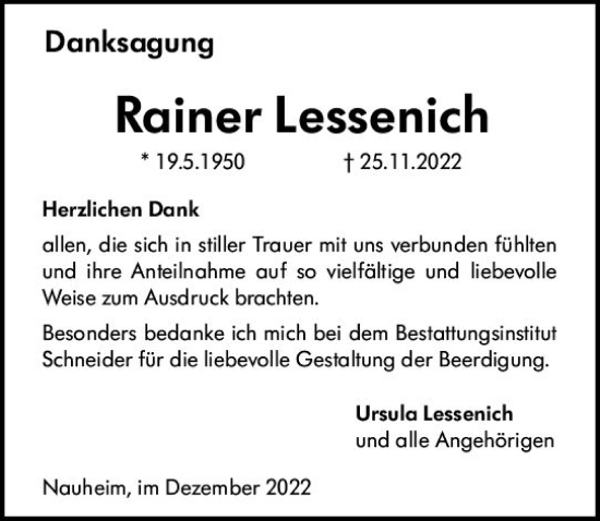 Traueranzeige von Rainer Lessenich von vrm-trauer Groß-Gerauer Echo