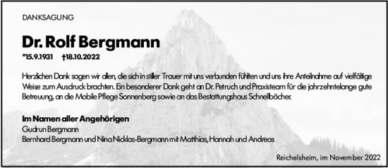 Traueranzeige von Rolf Bergmann von vrm-trauer Odenwälder Echo