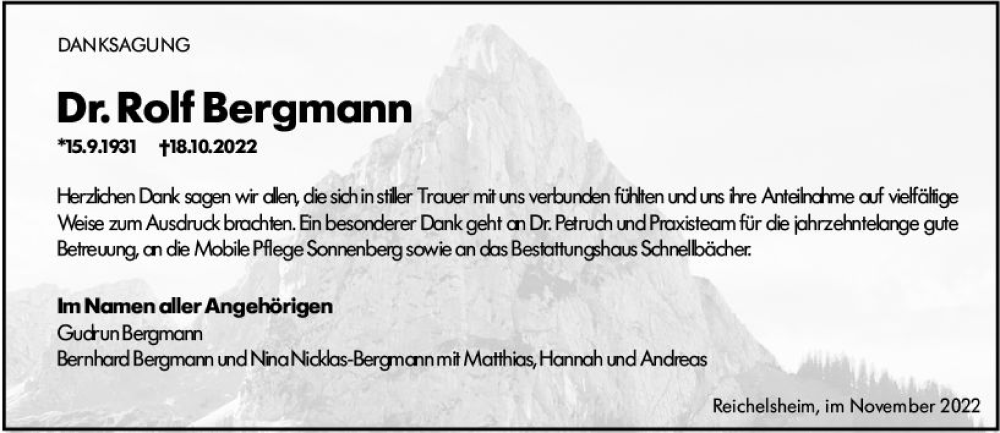 Traueranzeige für Rolf Bergmann vom 03.12.2022 aus vrm-trauer Odenwälder Echo