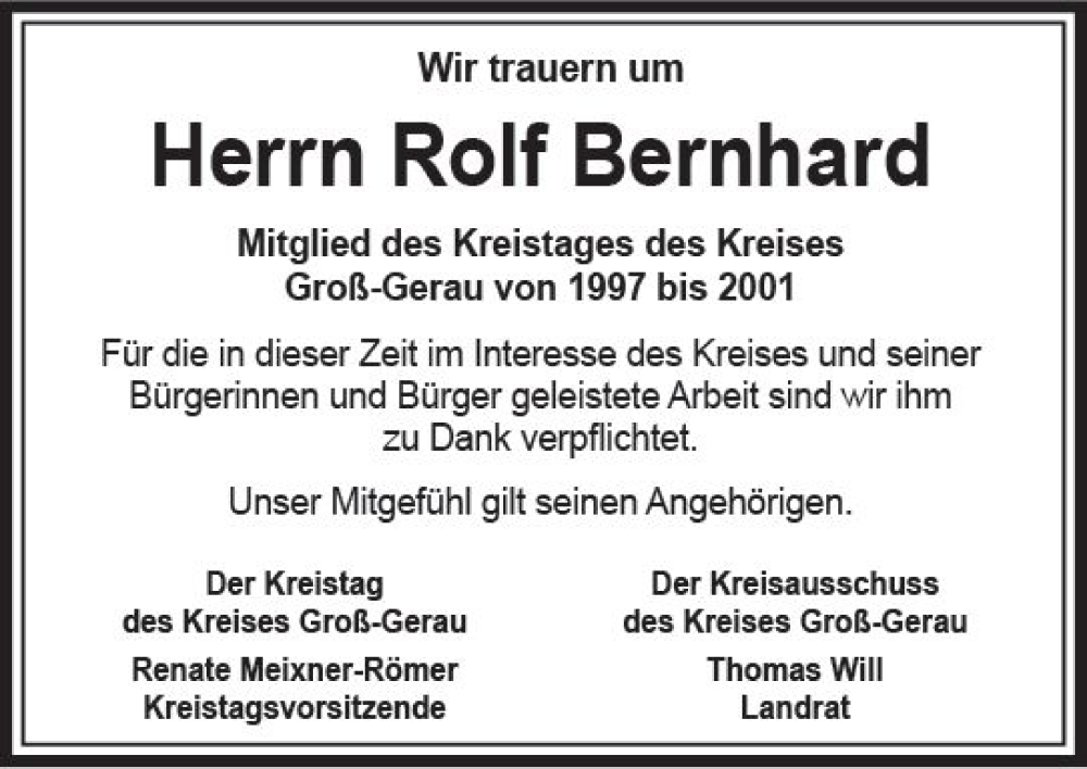  Traueranzeige für Rolf Bernhard vom 15.12.2022 aus vrm-trauer Groß-Gerauer Echo