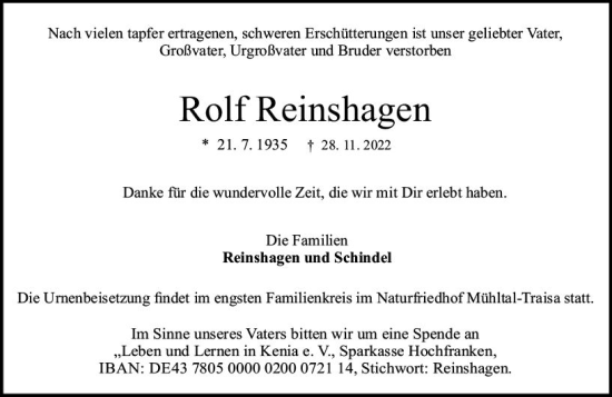 Traueranzeige von Rolf Reinshagen von vrm-trauer Darmstädter Echo