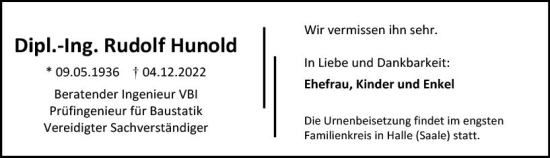 Traueranzeige von Rudolf Hunold von vrm-trauer AZ Mainz