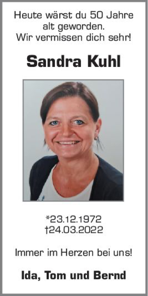 Traueranzeige von Sandra Kuhl von vrm-trauer Darmstädter Echo