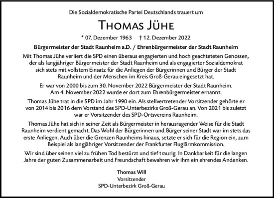 Traueranzeige von Thomas Jühe von vrm-trauer Rüsselsheimer Echo / MainSpitze