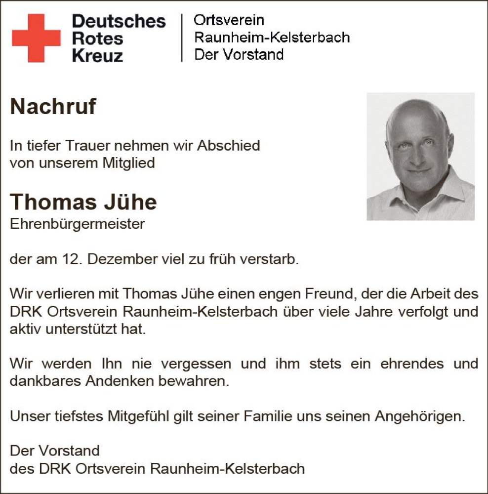  Traueranzeige für Thomas Jühe vom 17.12.2022 aus vrm-trauer Rüsselsheimer Echo / MainSpitze