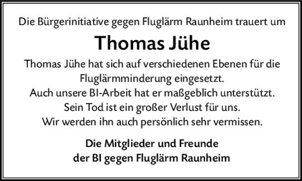  Traueranzeige für Thomas Jühe vom 17.12.2022 aus vrm-trauer Rüsselsheimer Echo / MainSpitze