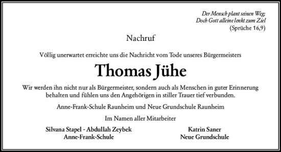 Traueranzeige von Thomas Jühe von vrm-trauer Rüsselsheimer Echo / MainSpitze