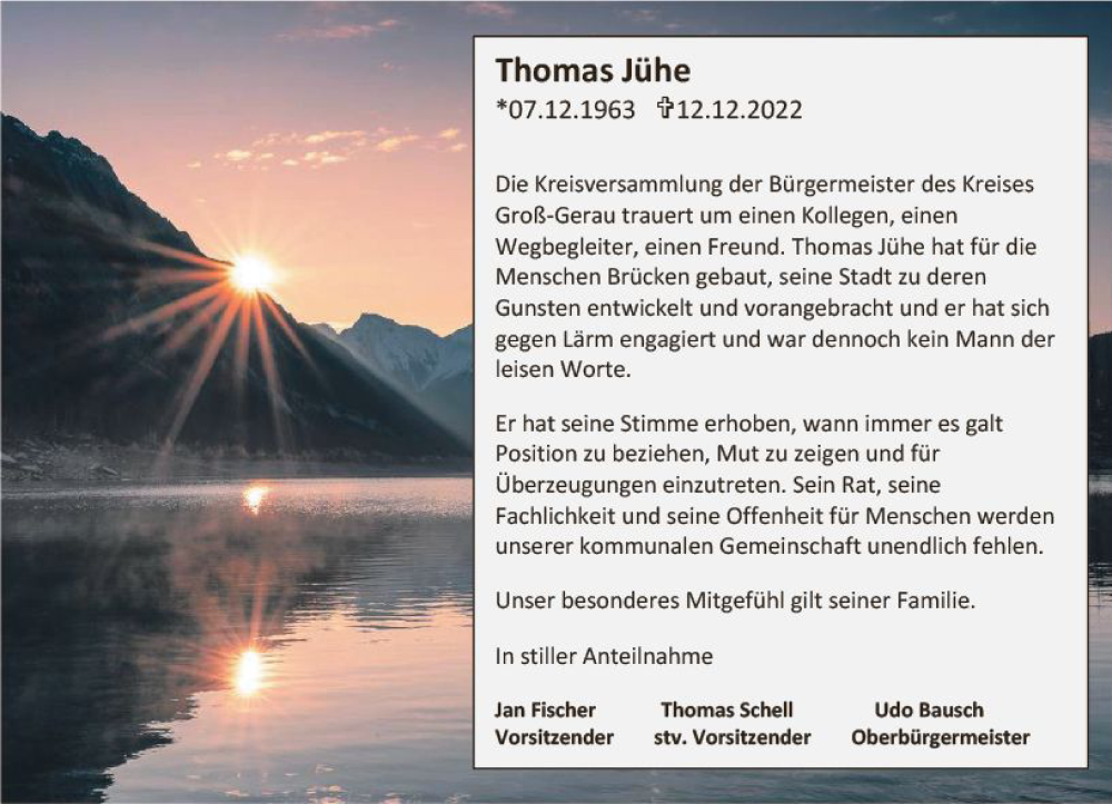  Traueranzeige für Thomas Jühe vom 24.12.2022 aus vrm-trauer Rüsselsheimer Echo / MainSpitze
