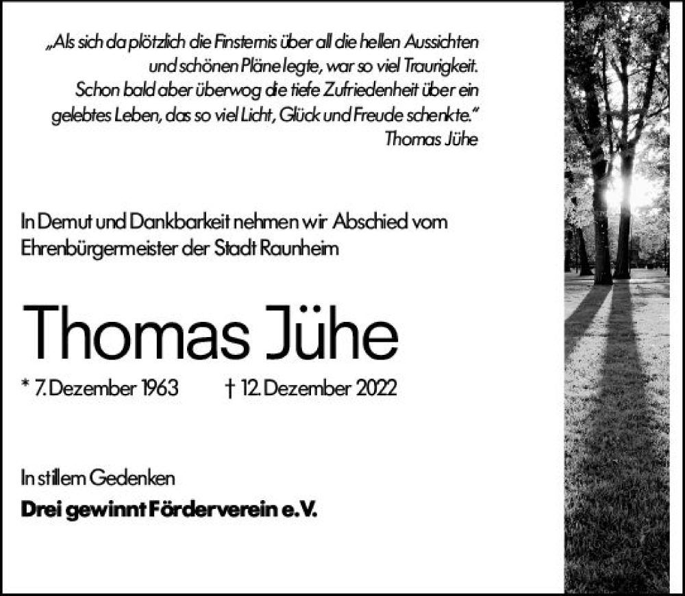  Traueranzeige für Thomas Jühe vom 31.12.2022 aus vrm-trauer Rüsselsheimer Echo / MainSpitze