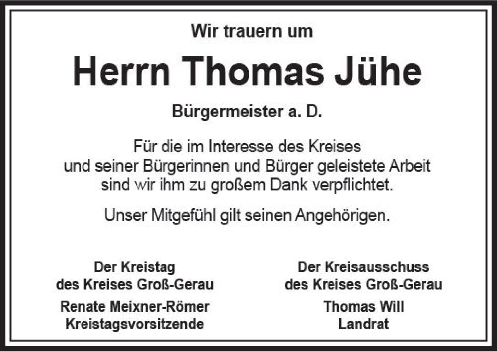  Traueranzeige für Thomas Jühe vom 17.12.2022 aus vrm-trauer Rüsselsheimer Echo / MainSpitze