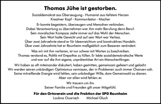 Traueranzeige von Thomas Jühe von vrm-trauer Rüsselsheimer Echo / MainSpitze