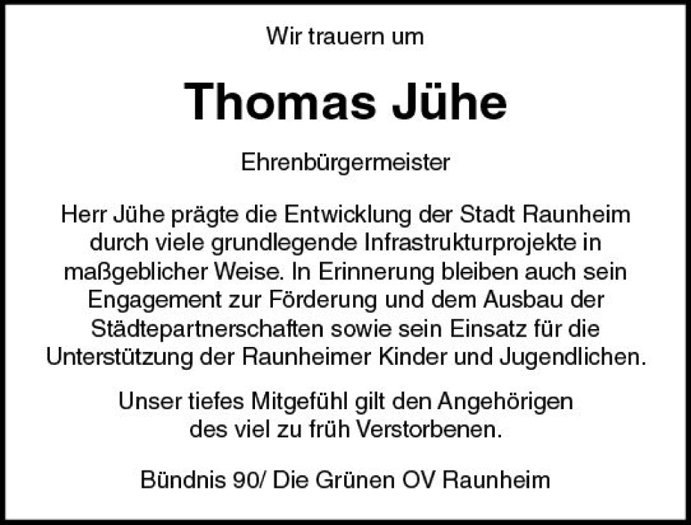  Traueranzeige für Thomas Jühe vom 17.12.2022 aus vrm-trauer Rüsselsheimer Echo / MainSpitze
