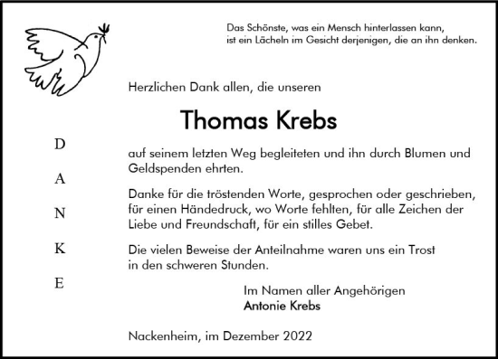 Traueranzeige von Thomas Krebs von vrm-trauer AZ Mainz