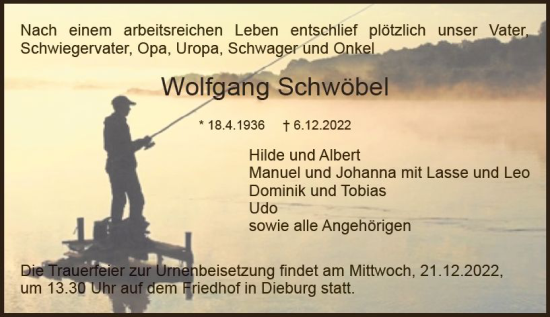 Traueranzeige von Wolfgang Schwöbel von vrm-trauer DieburgerAnzeiger/Groß-Zimmerner Lokala