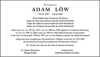 Traueranzeige von Adam Löw von vrm-trauer Odenwälder Echo
