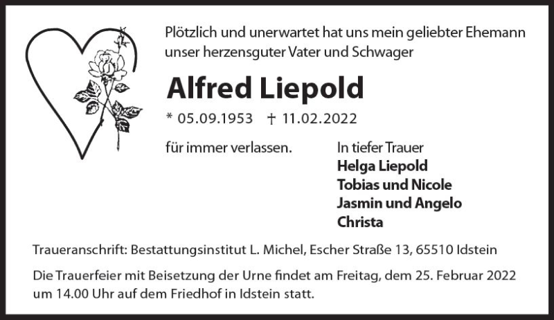  Traueranzeige für Alfred Liepold vom 19.02.2022 aus vrm-trauer Idsteiner Zeitung