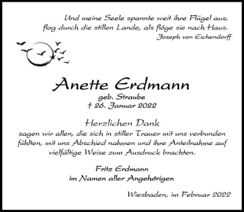 Traueranzeige von Anette Erdmann von vrm-trauer Wiesbadener Kurier