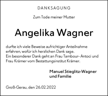 Traueranzeige von Angelika Wagner von vrm-trauer Groß-Gerauer Echo