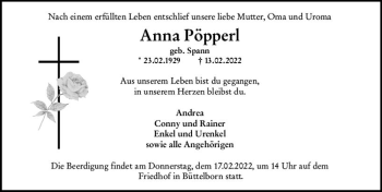 Traueranzeige von Anna Pöpperl von vrm-trauer Groß-Gerauer Echo