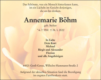 Traueranzeige von Annemarie Böhm von vrm-trauer Groß-Gerauer Echo