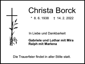 Traueranzeige von Christa Borck von vrm-trauer Darmstädter Echo