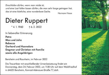 Traueranzeige von Dieter Ruppert von vrm-trauer Rüsselsheimer Echo / MainSpitze