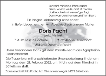 Traueranzeige von Doris Pacht von vrm-trauer Darmstädter Echo