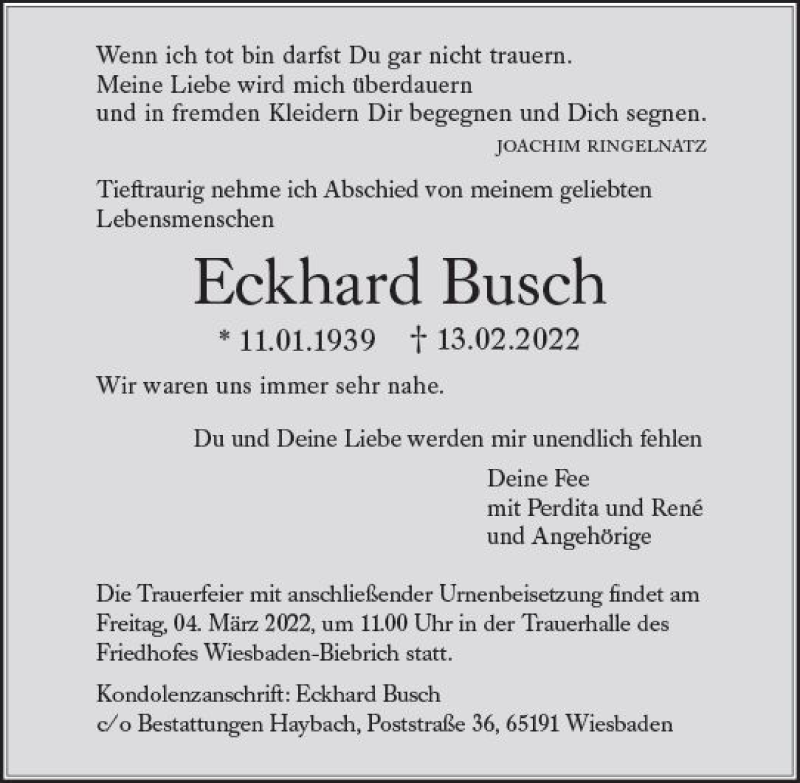  Traueranzeige für Eckhard Busch vom 19.02.2022 aus vrm-trauer Wiesbadener Kurier
