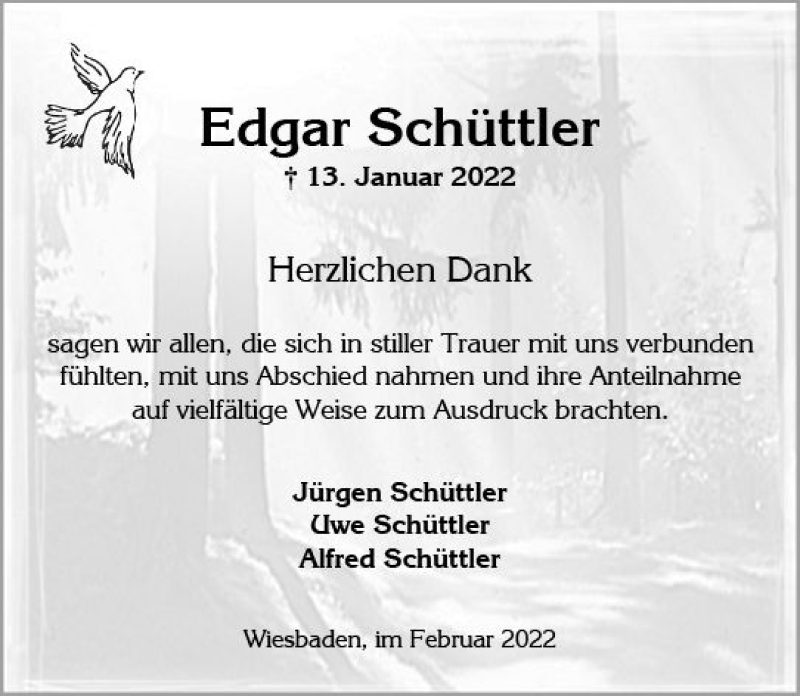  Traueranzeige für Edgar Schüttler vom 05.02.2022 aus vrm-trauer Wiesbadener Kurier