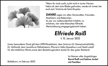 Traueranzeige von Elfriede Raiß von vrm-trauer Groß-Gerauer Echo