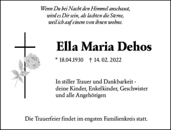 Traueranzeige von Ella Maria Dehos von vrm-trauer AZ Mainz