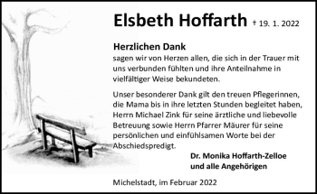 Traueranzeige von Elsbeth Hoffarth von vrm-trauer Odenwälder Echo