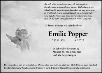 Traueranzeige von Emilie Popper von vrm-trauer Darmstädter Echo